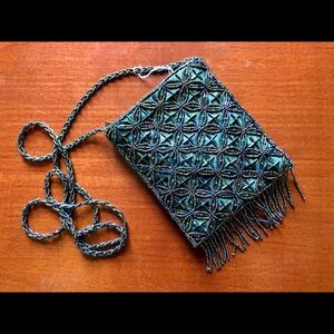 J & X NY Beaded Teal Shoulder Bag with Fringe NWT